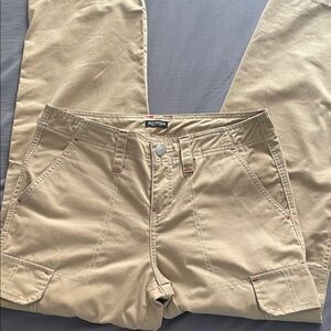 True Religion Beige Cargo Trousers with Red Stitching